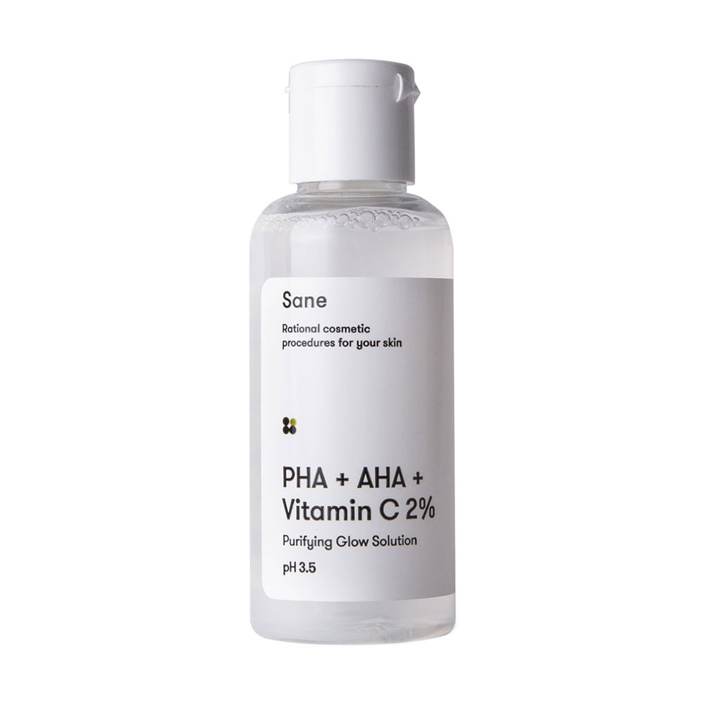 Тонік для обличчя Sane Face Toner PHA + AHA + Vitamin C 2% Purifying Glow Solution з АНА + РНА + вітамін С, 50 мл